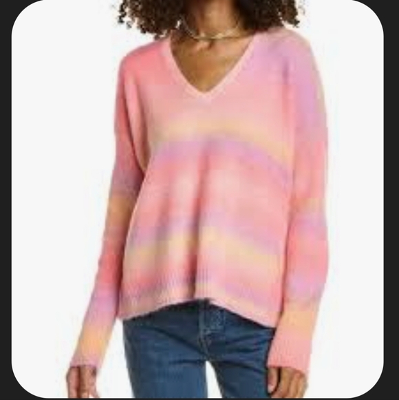 Lily Pulitizer Yummy Melon Soft Ombre Spring Sweater Womens V Neck - Picture 2 of 13